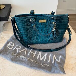 Brahmin Mini Asher in Azure Melbourne with Crocodile Embossed Leather